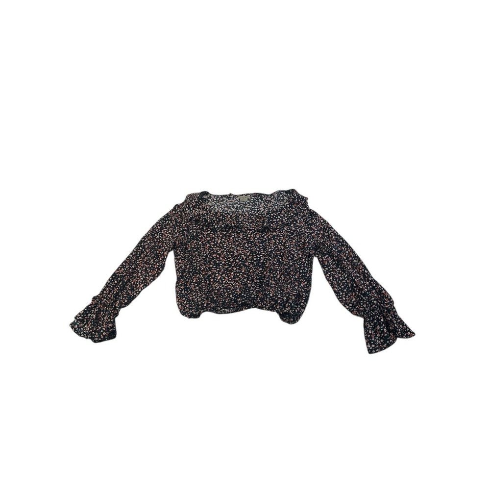 ANAMA Boho Floral Ruffle Neck Boho Long Sleeve Top Medium Style W18-06
